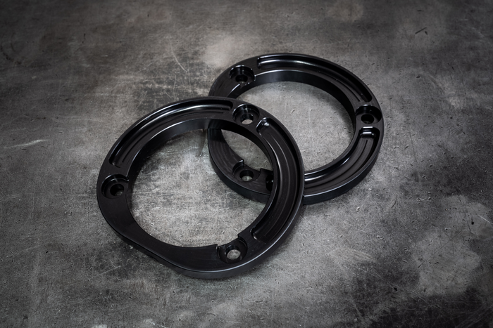 190E (W201) Aluminum Front Strut Tower Reinforcements-Steel parts-Anodized Black-Garagistic