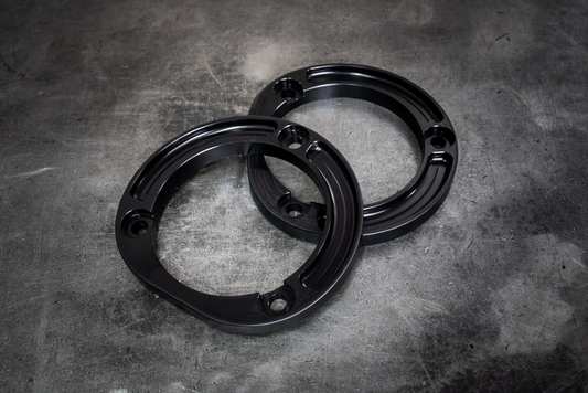 190E (W201) Aluminum Front Strut Tower Reinforcements-Steel parts-Anodized Black-Garagistic