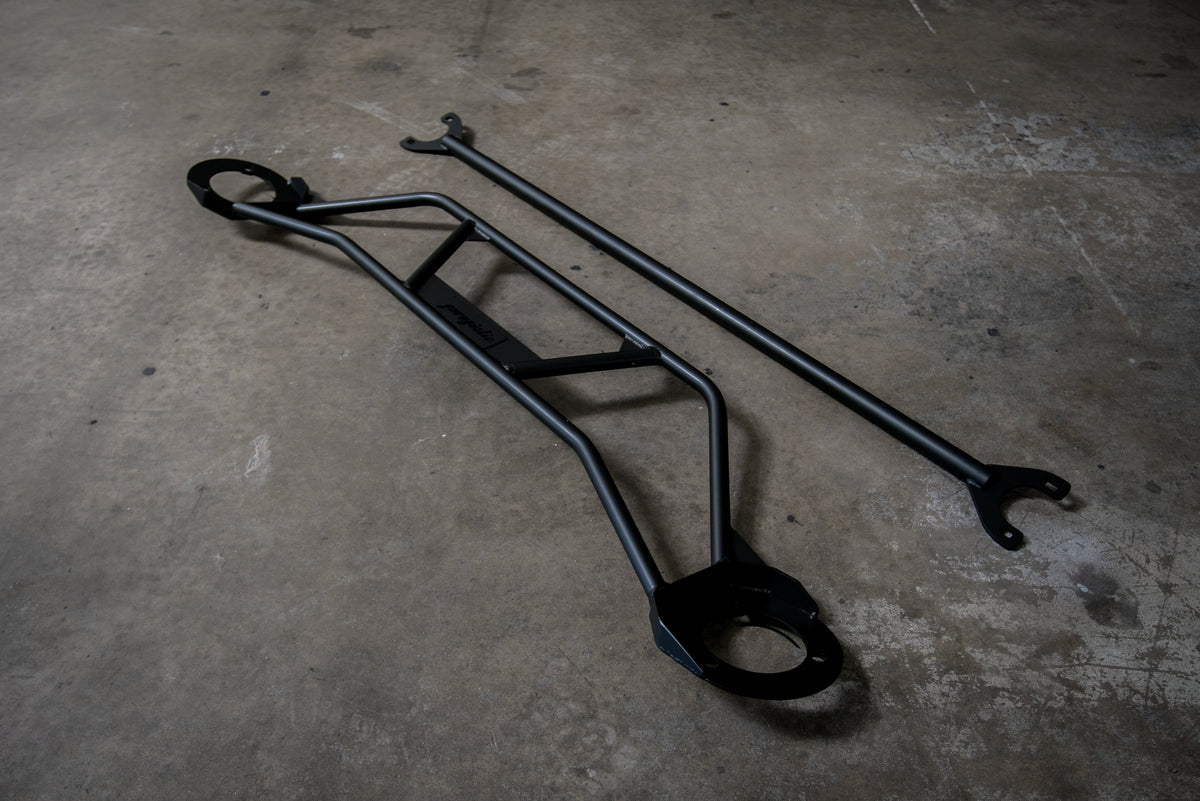 E36 Front and Rear Strut Bar Package combo - E36 M3, 328i, 328 compatible-Steel parts-Black-Garagistic